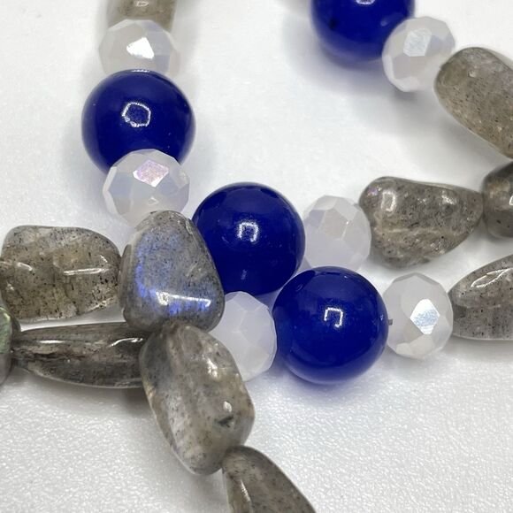 Artisan Labradorite Chip Gemstone Blue Gemstone Beaded Necklace Earrings Set - Picture 5 of 8